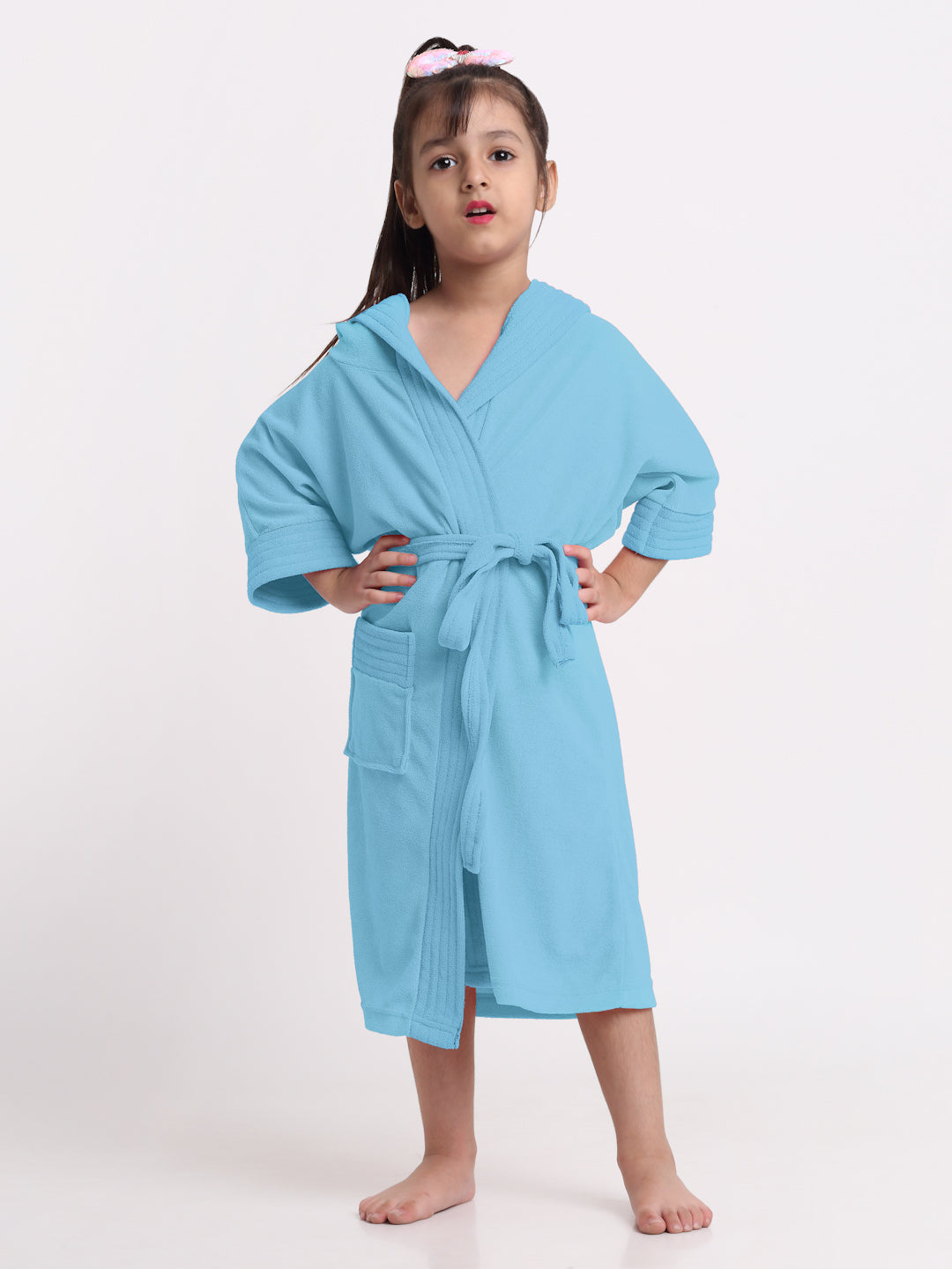 Unisex Kids Bathrobe – Comfy, Belted & Pocketed Ages (Ocean Blue)