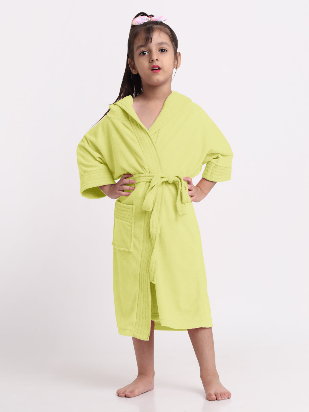 Unisex Kids Bathrobe – Comfy, Belted & Pocketed Ages (Lemon)