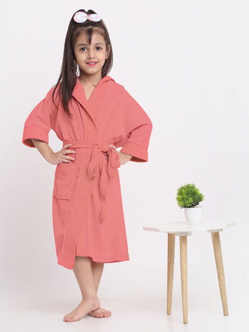 Unisex Kids Bathrobe – Comfy, Belted & Pocketed Ages (Peachy Pink)
