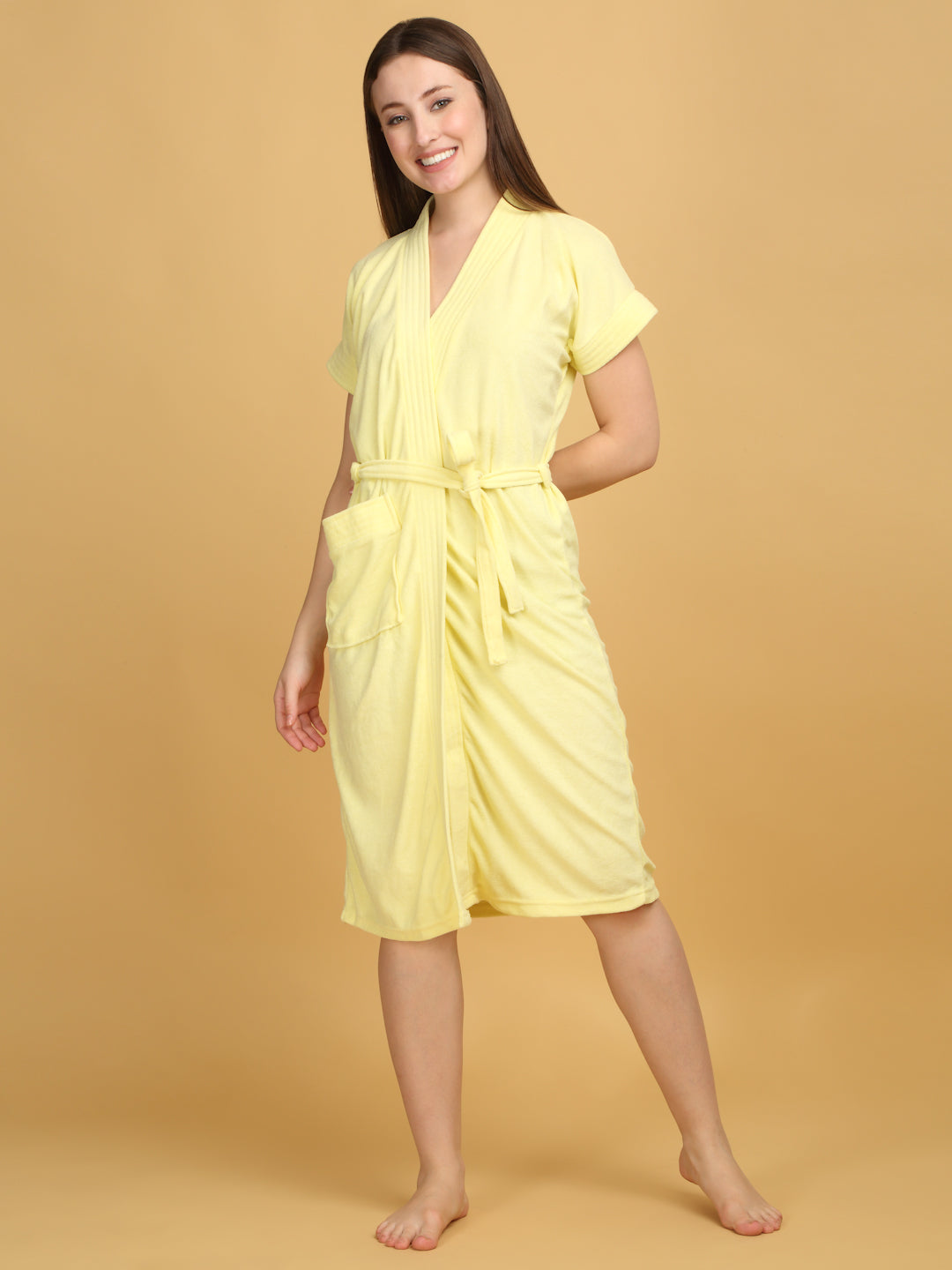Micro Terry Bathrobe - Lemon | Fresh Look, Super Dry Fabric
