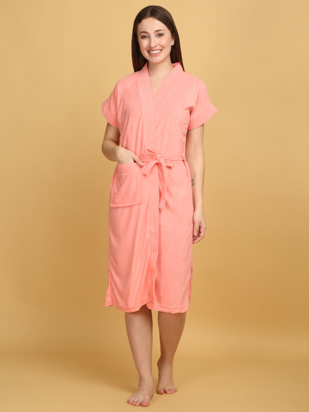 Micro Terry Bathrobe - Peachy Pink | Feminine Softness, Easy Dry