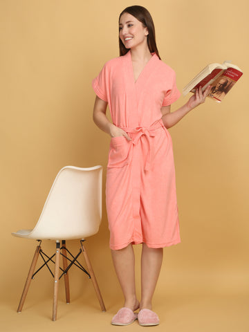 Micro Terry Bathrobe - Peachy Pink | Feminine Softness, Easy Dry