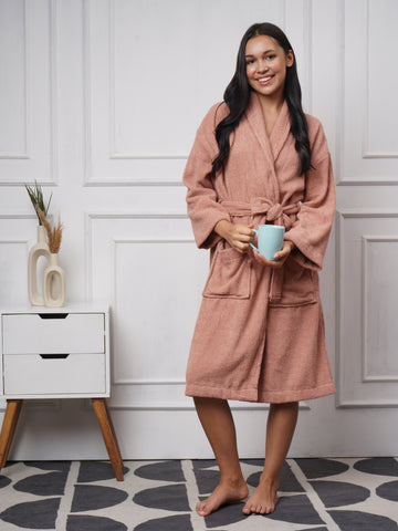 Cotton Bathrobe Oriental Pink – Jacquard, Soft, Unisex