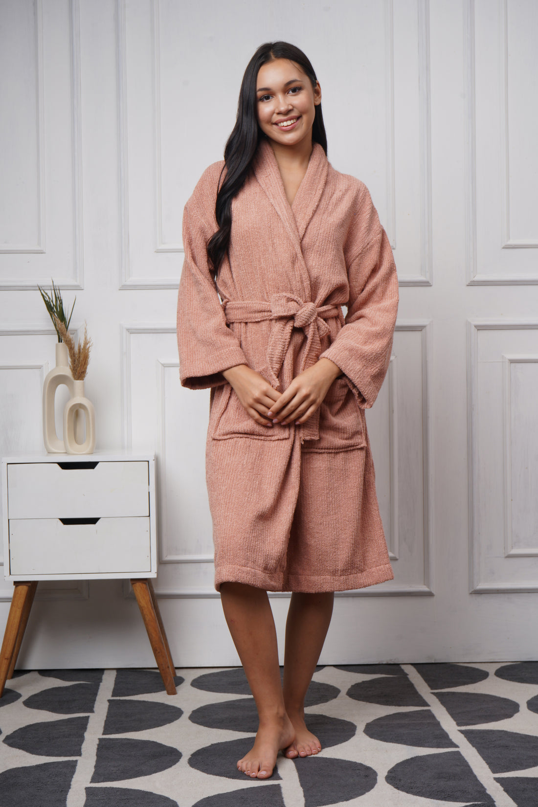 Cotton Bathrobe Oriental Pink – Jacquard, Soft, Unisex