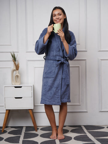 Cotton Bathrobe – Terry, Stylish, Comfortable, Unisex, Wild Blue