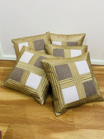 Set of 5 Jute Box Cushion Covers | Golden | 16 x 16 INCH or 40 x 40 CM