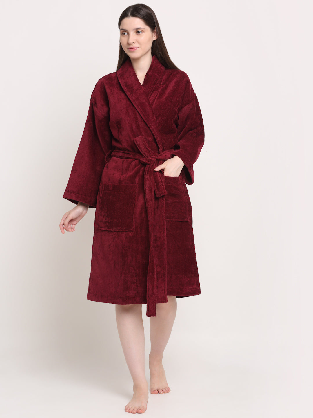 Wine-Colored Bathrobe | Unisex Comfort Fit | Soft & Cozy Cotton