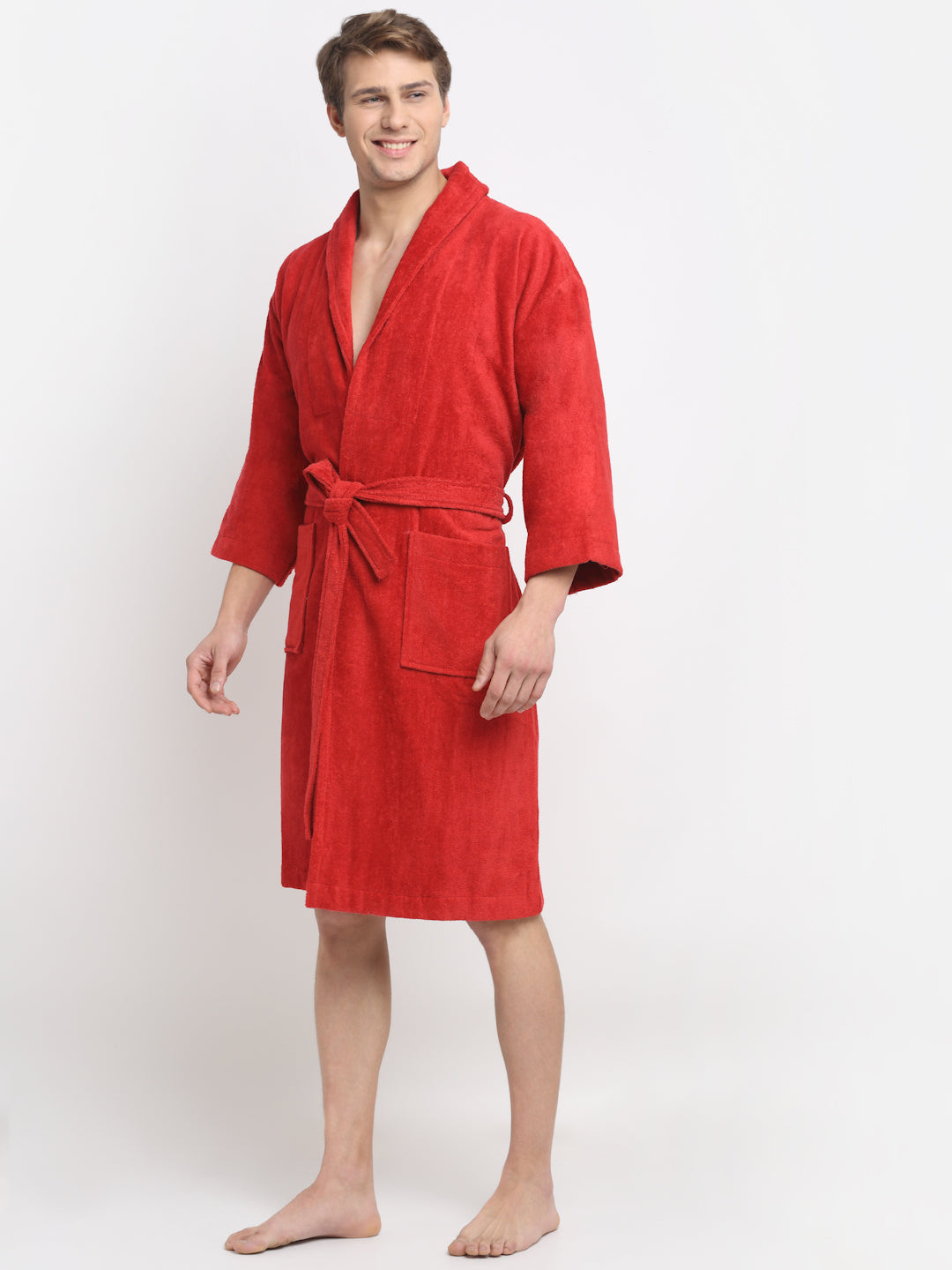 Plush Cotton Bathrobe | Bold Red Hue | Lightweight & Cozy Fit