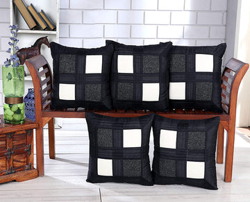 Set of 5 Jute Box Cushion Covers | Black | 16 x 16 INCH or 40 x 40 CM