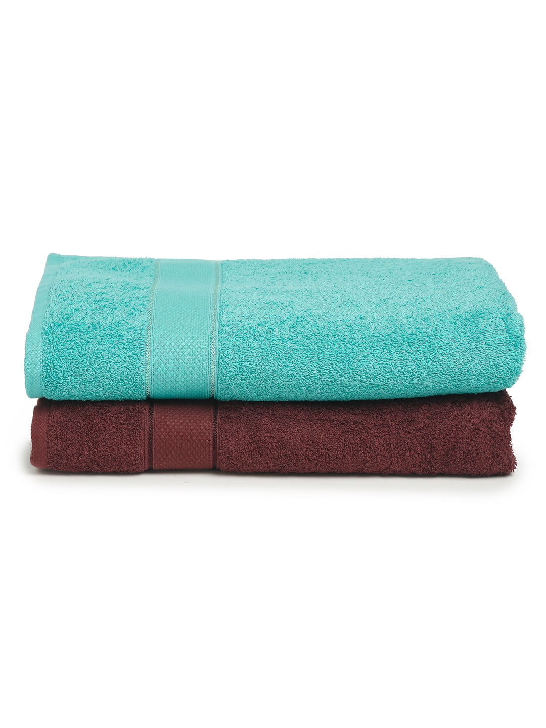 Wine & Sea Green 2 Pc Solid 525 GSM Bath Towel Set