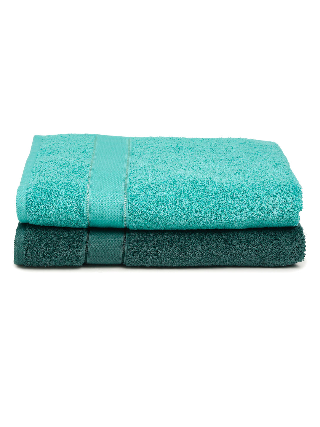 Dark Green & Sea Green 2 Pc Solid 525 GSM Bath Towel Set