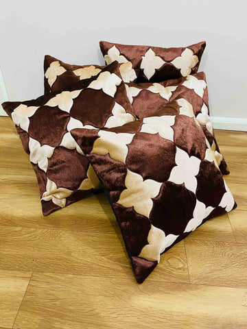 Set of 5 Velvet Cushion Covers | Star Design Brown | 16 x 16 INCH or 40 x 40 CM