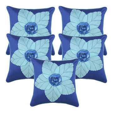 Set of 5 Silk Cushion Covers | Super Patta Royal Blue | 16 x 16 INCH or 40 x 40 CM