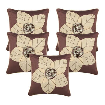 Set of 5 Silk Cushion Covers | Super Patta Brown | 16 x 16 INCH or 40 x 40 CM