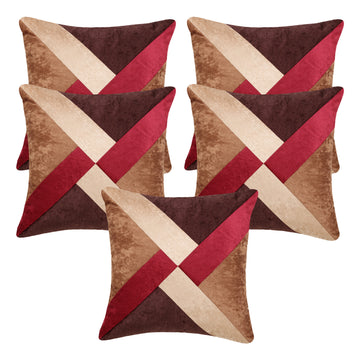 Set of 5 Velvet Stripe Cushion Covers | Brown | 16 x 16 INCH or 40 x 40 CM