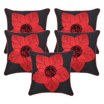 Set of 5 Silk Cushion Covers | Super Patta Red | 16 x 16 INCH or 40 x 40 CM