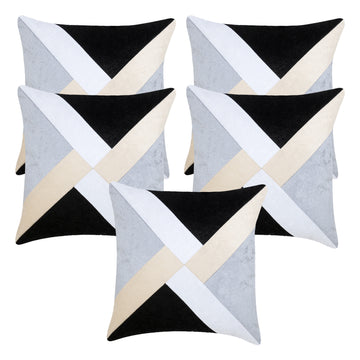 Set of 5 Velvet Stripe Cushion Covers | Black | 16 x 16 INCH or 40 x 40 CM