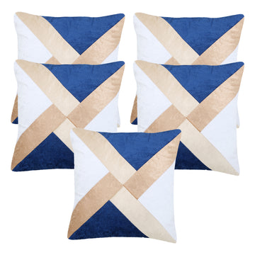 Set of 5 Velvet Stripe Cushion Covers | Royal Blue | 16 x 16 INCH or 40 x 40 CM