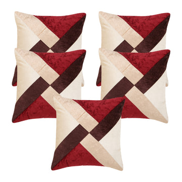 Set of 5 Velvet Stripe Cushion Covers | Red | 16 x 16 INCH or 40 x 40 CM