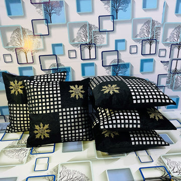 Set of 5 Velvet Cushion Covers | Zarin Patta Black | 16 x 16 INCH or 40 x 40 CM