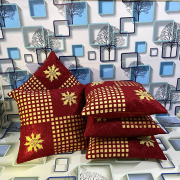 Set of 5 Velvet Cushion Covers | Zarin Patta Brown | 16 x 16 INCH or 40 x 40 CM