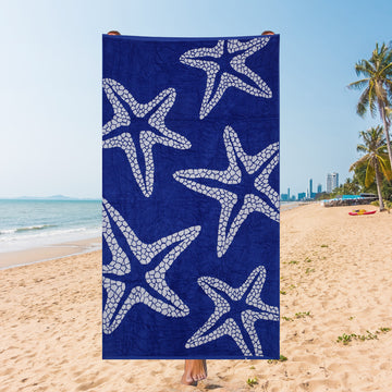 Starfish Mosaic Beach Towel – Coastal Blue Design, 105 x 180 cm
