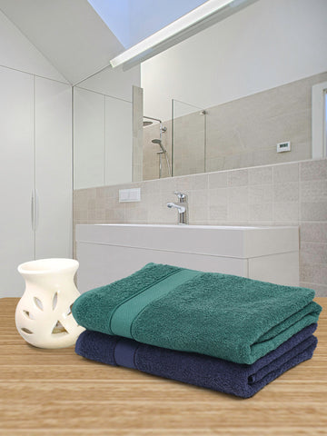 Navy & Dark Green 2 Pc Solid 525 GSM Bath Towel Set