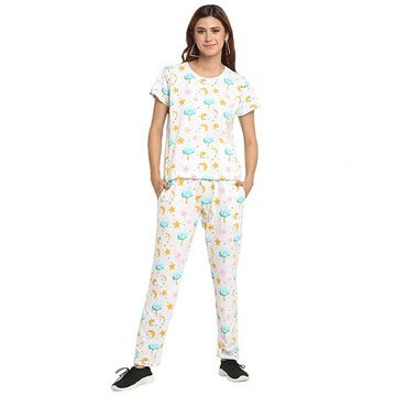 Wonderlady Cotton Nightsuit Set of Pyjama & T-Shirt Starlight with Pockets Medium Size | Creeva