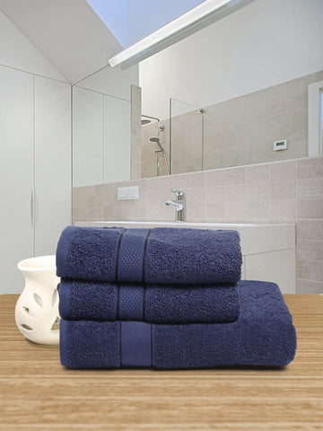 100% Cotton 3 Pcs Hand & Bath Towel Set, 525 GSM (Dark Navy)