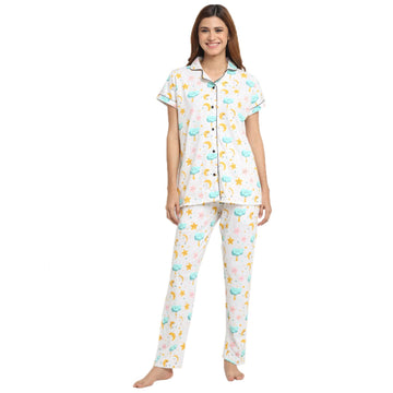 Wonderlady Cotton Nightsuit Set of Pyjama & T-Shirt Bubblegum Tie-Dye with Pockets Medium Size | Creeva