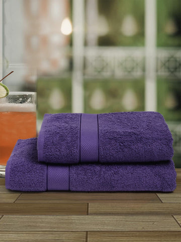 Creeva 100% Cotton 2 Pcs Hand & Bath Towel Set, 525 GSM (Violet)