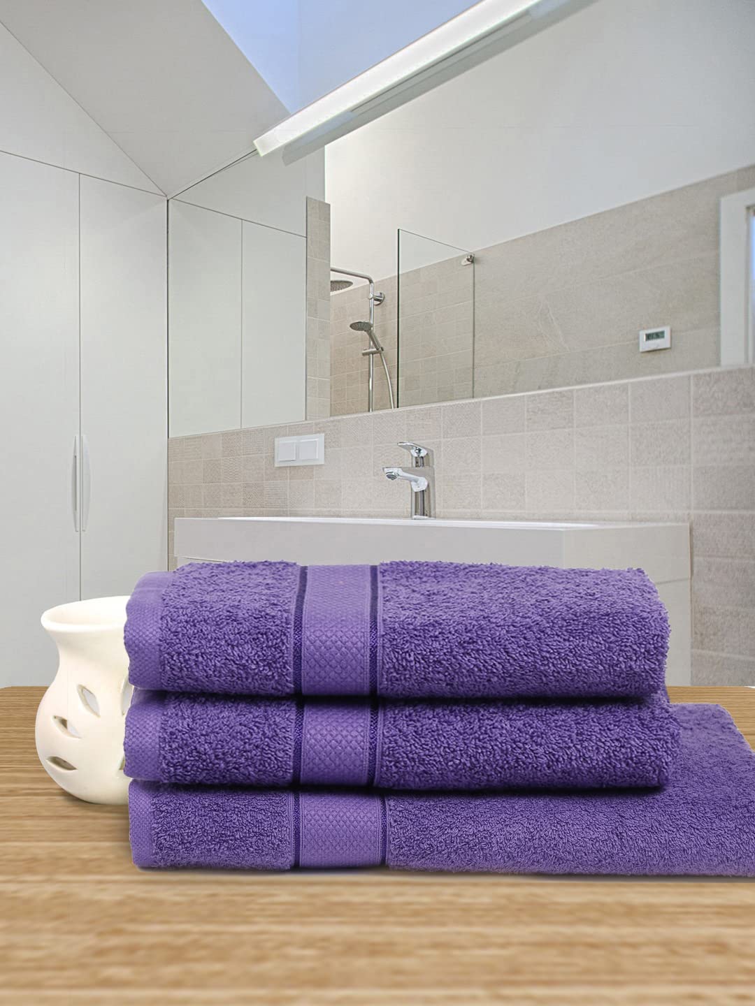 100% Cotton Pcs Hand Bath Towel Set, 525 GSM (Purple) – Creeva