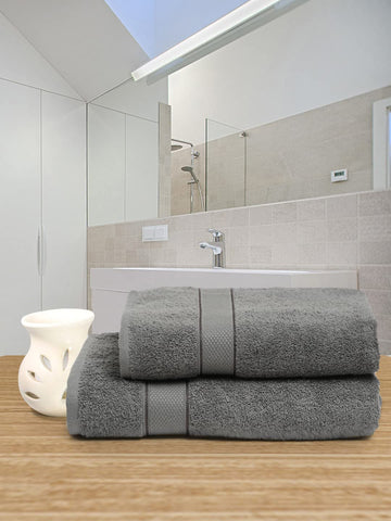 100% Cotton 2 Piece Hand & Bath Towel Set, 525 GSM (Grey)
