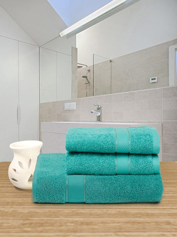100% Cotton 3 Pcs Hand & Bath Towel Set, 525 GSM (Sea Green)