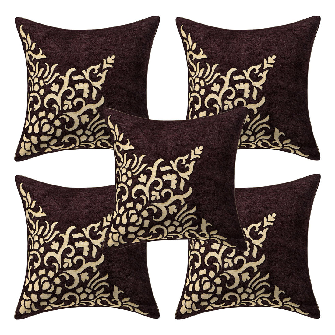 CREEVA Set of 5 Velvet Cushion Covers | Dragon Sparkle Brown | 16 x 16 INCH or 40 x 40 CM