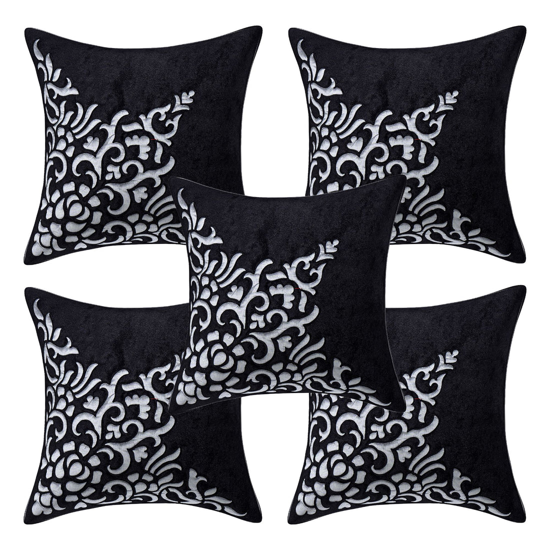 CREEVA Set of 5 Velvet Cushion Covers | Dragon Sparkle Black | 16 x 16 INCH or 40 x 40 CM