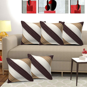 Set of 5 Silk Cushion Covers | Rainbow Quilt Brown | 16 x 16 INCH or 40 x 40 CM