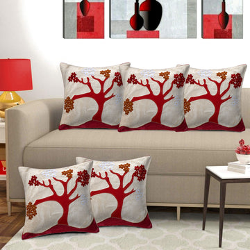 Set of 5 Velvet Cushion Covers | Tree Design Golden | 16 x 16 INCH or 40 x 40 CM