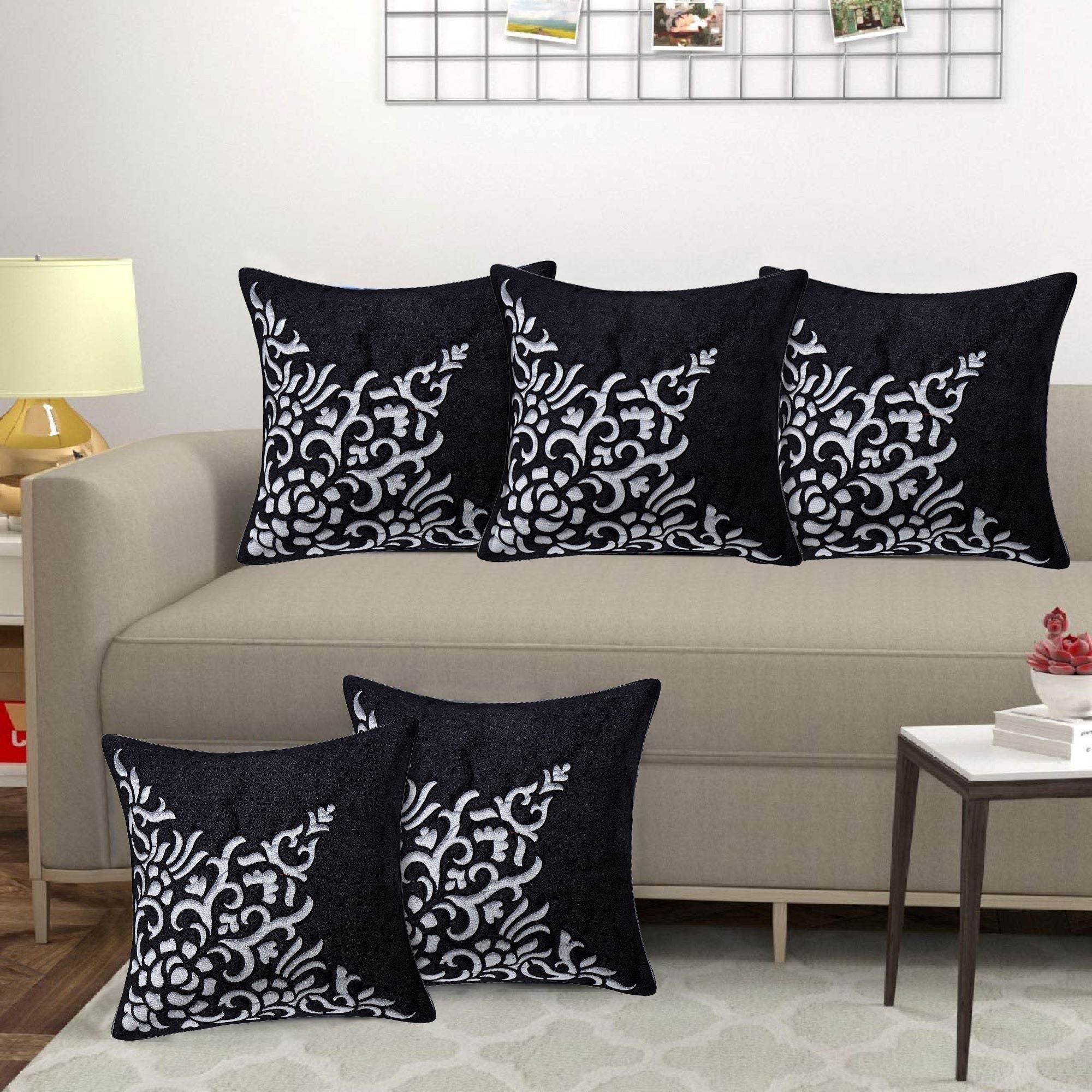 Set of 5 Velvet Cushion Covers | Dragon Sparkle Black | 16 x 16 INCH or 40 x 40 CM