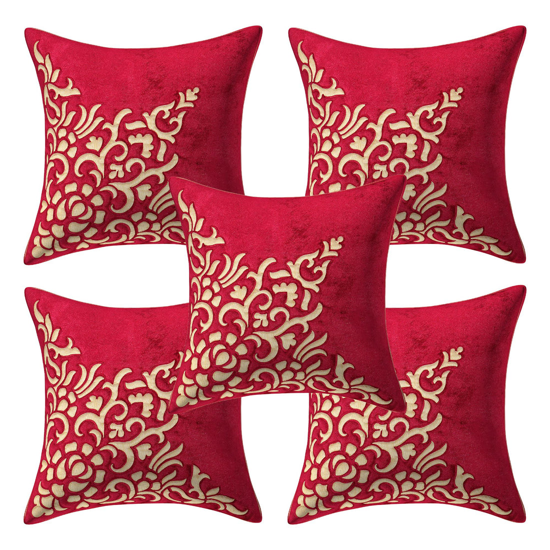 CREEVA Set of 5 Velvet Cushion Covers | Dragon Sparkle Red | 16 x 16 INCH or 40 x 40 CM