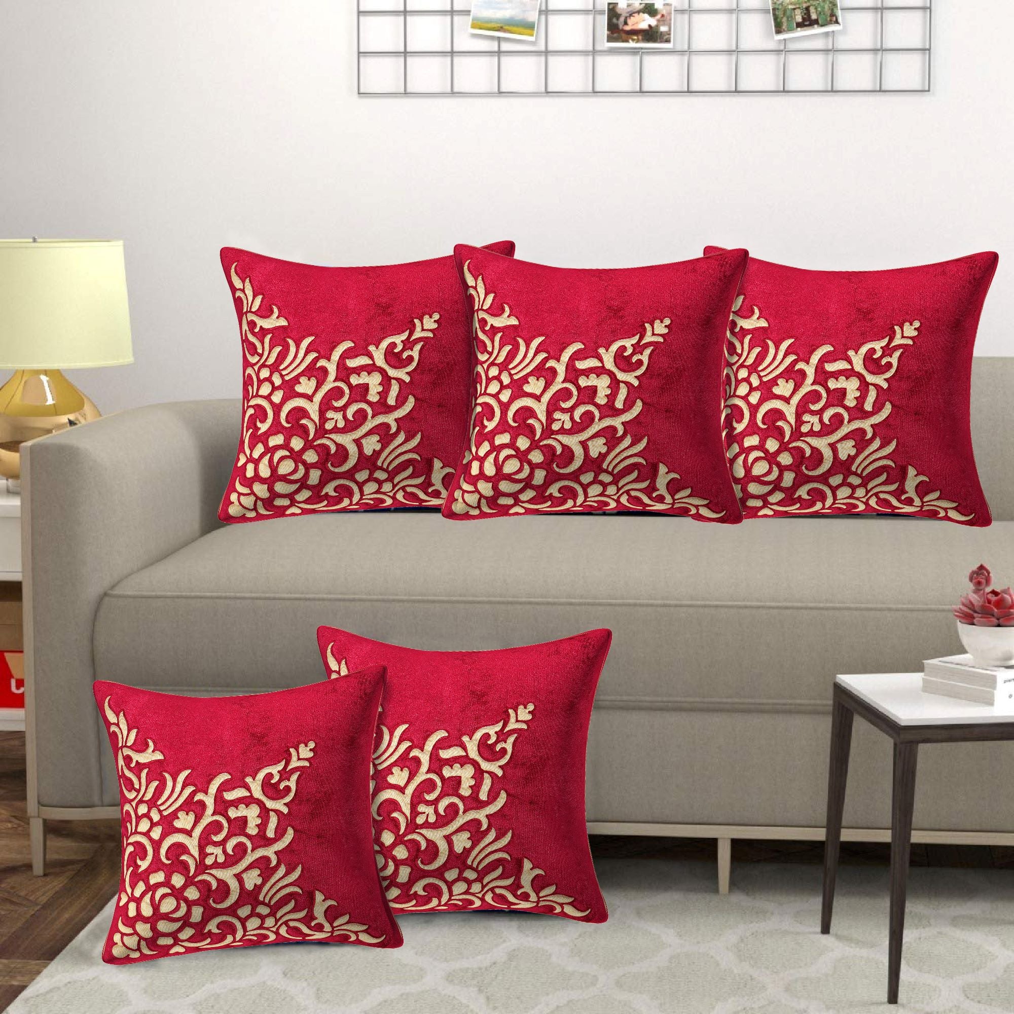 Set of 5 Velvet Cushion Covers | Dragon Sparkle Red | 16 x 16 INCH or 40 x 40 CM