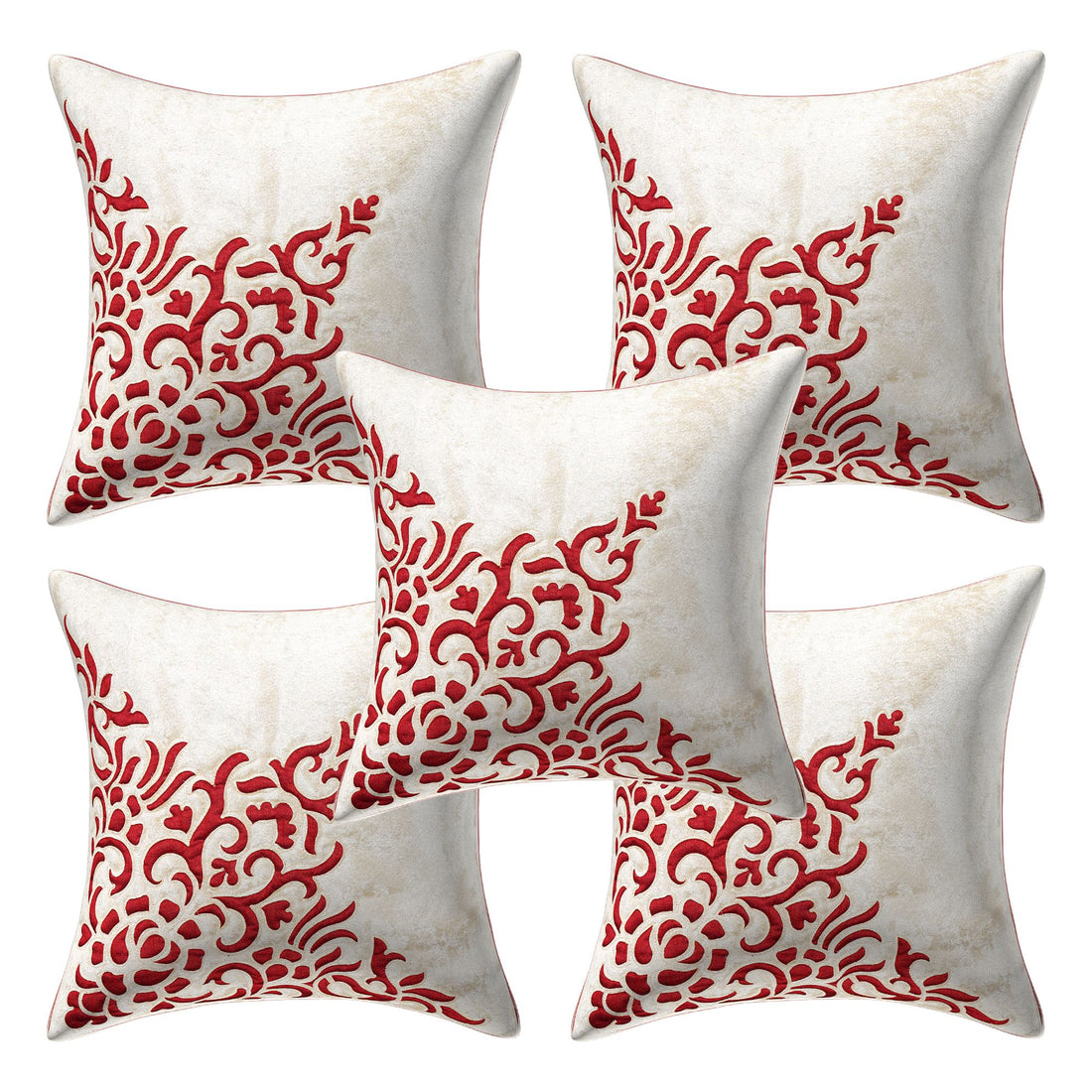 CREEVA Set of 5 Velvet Cushion Covers | Dragon Sparkle Cream | 16 x 16 INCH or 40 x 40 CM
