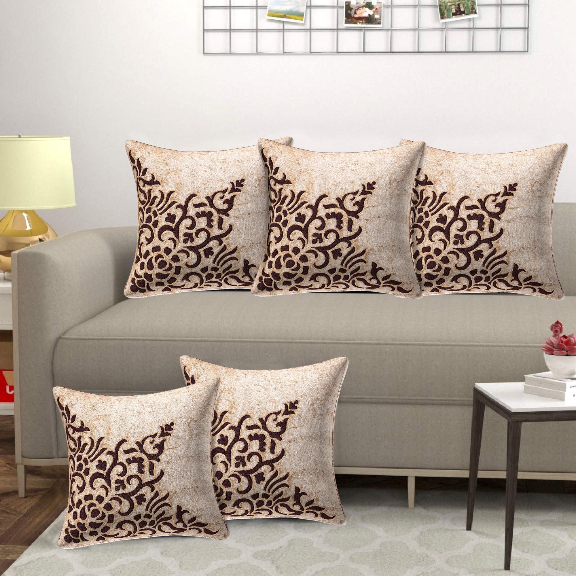 Set of 5 Velvet Cushion Covers | Dragon Sparkle Golden | 16 x 16 INCH or 40 x 40 CM