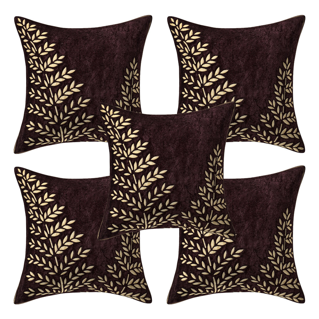 Set of 5 Velvet Cushion Covers | Double Tree Design - Brown | 16 x 16 INCH or 40 x 40 CM