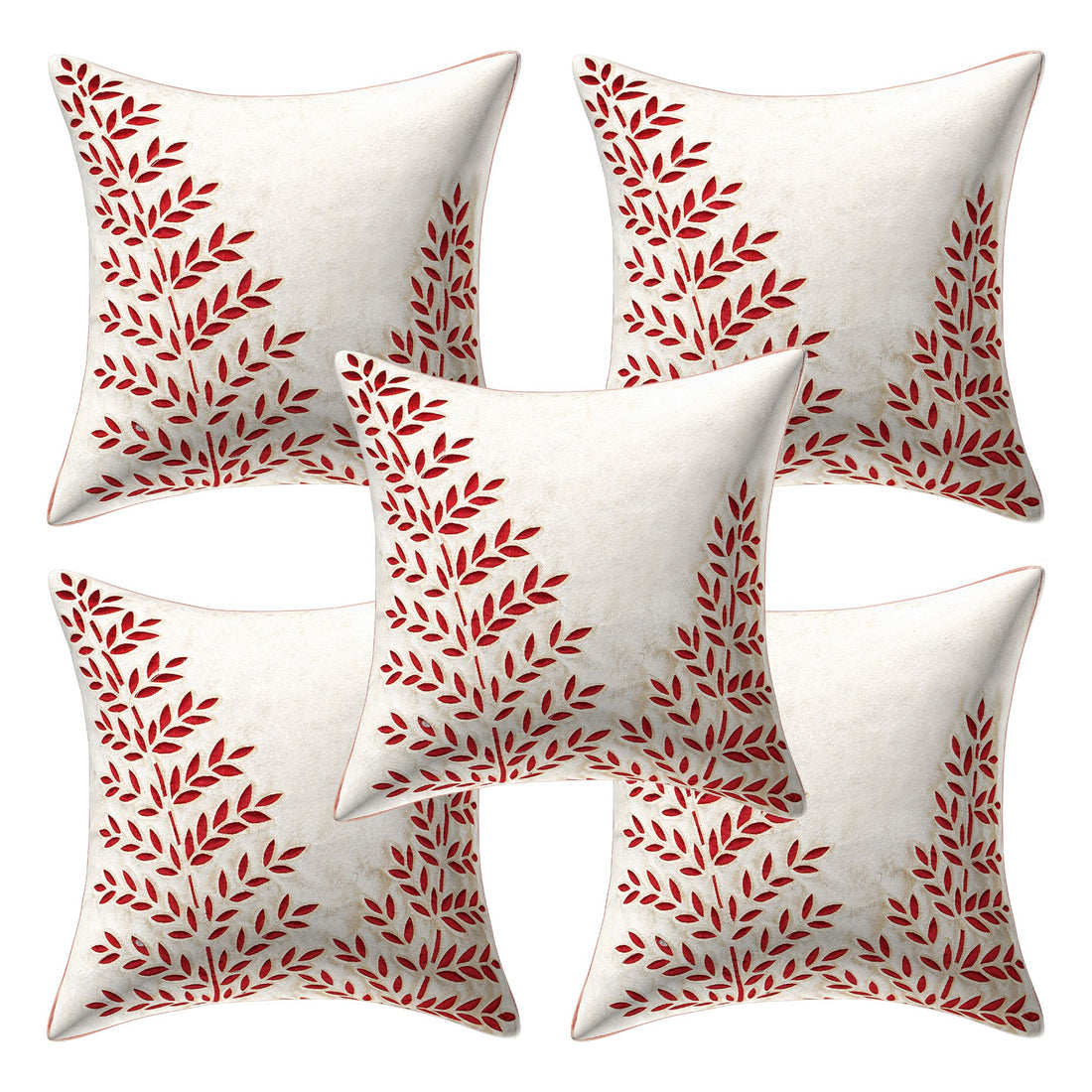 Set of 5 Velvet Cushion Covers | Double Tree Cream | 16 x 16 INCH or 40 x 40 CM