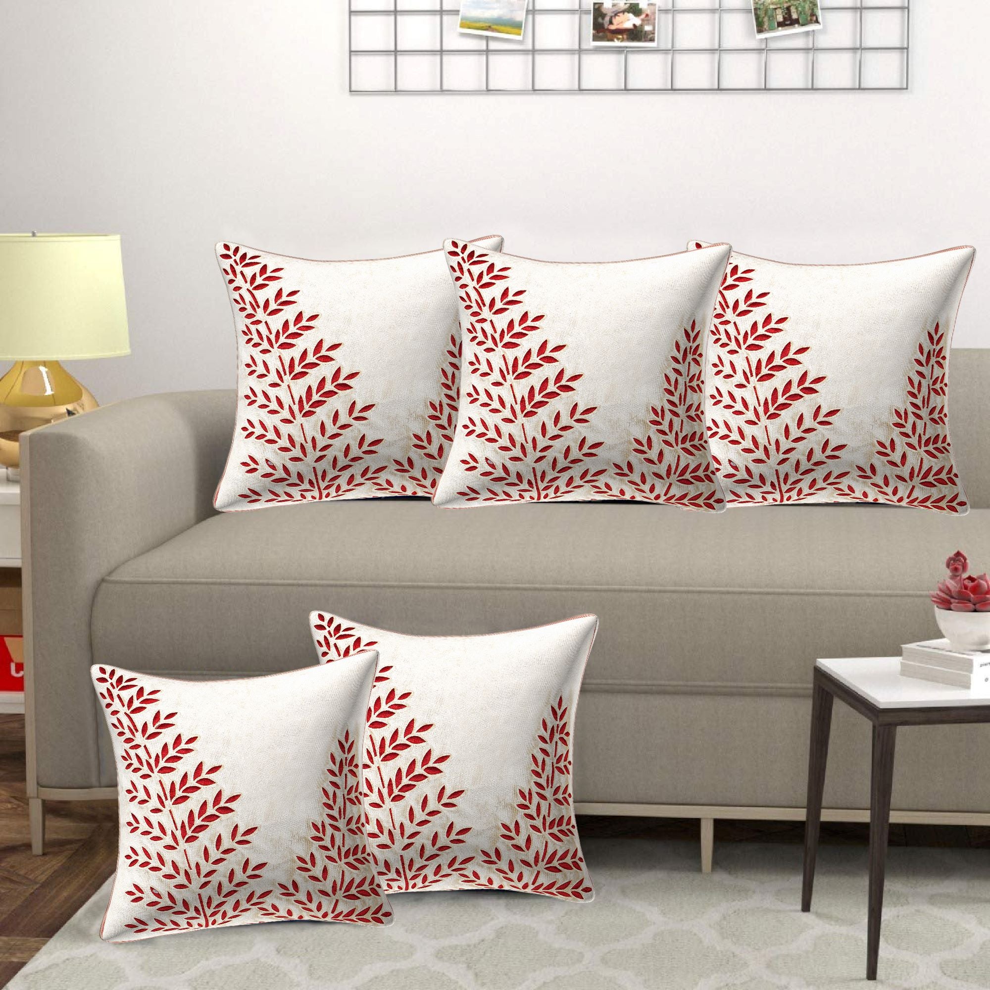 Set of 5 Velvet Cushion Covers | Double Tree Cream | 16 x 16 INCH or 40 x 40 CM