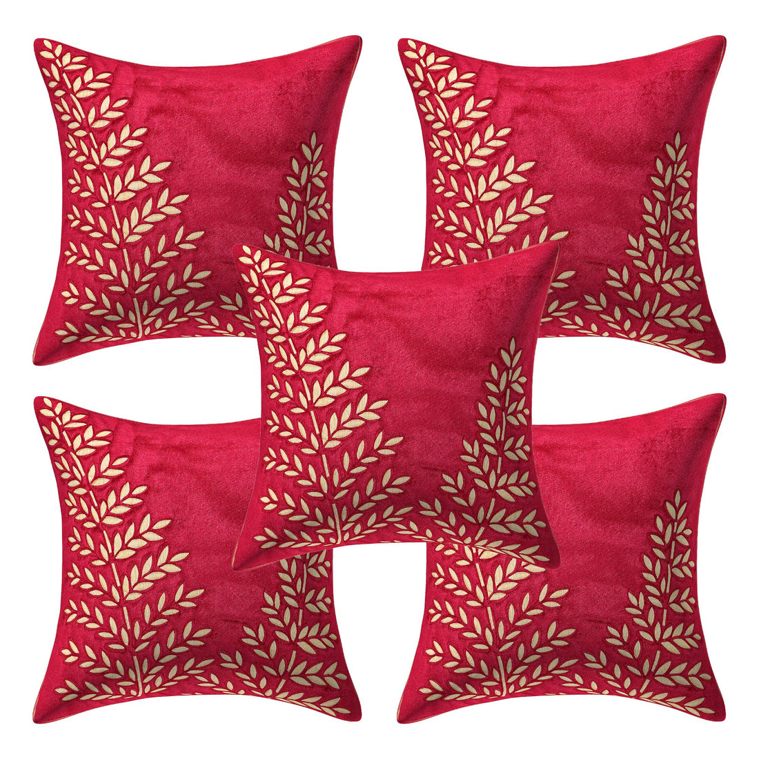 Set of 5 Velvet Cushion Covers | Double Tree Red | 16 x 16 INCH or 40 x 40 CM