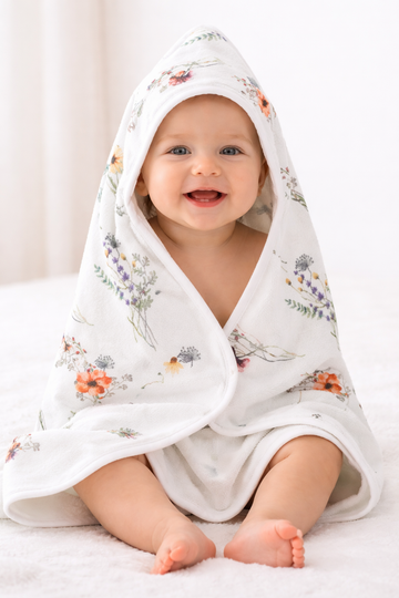 CREEVA Cuddle Baby/Kids Hooded Bath Towel in Floral Print – 100% Cotton, Super Absorbent Bath Wrap for Newborns & Toddlers | (0-3Years)