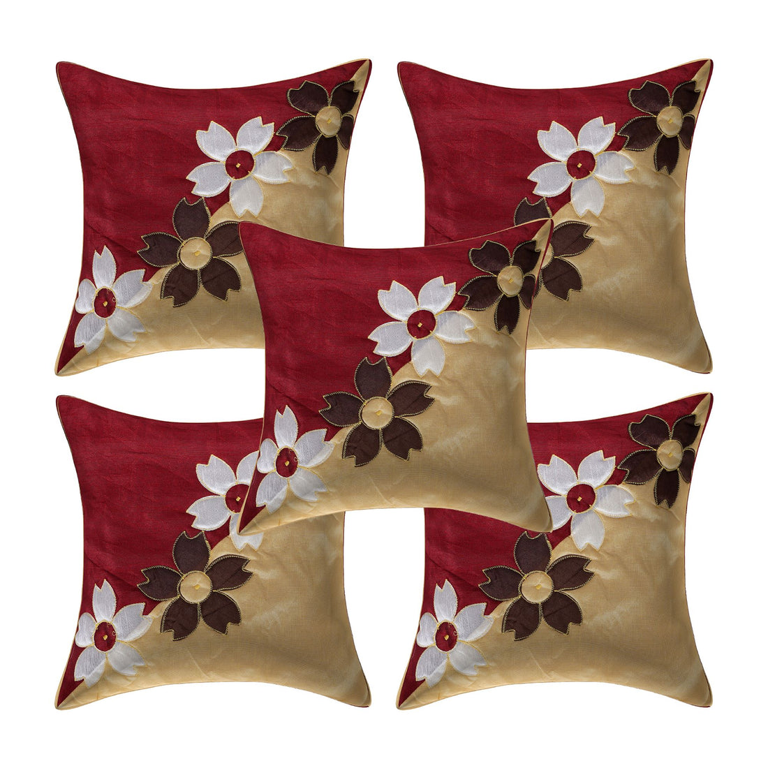 CREEVA Set of 5 Silk Cushion Covers | 4 Rose Red | 16 x 16 INCH or 40 x 40 CM