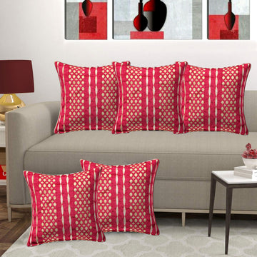 Set of 5 Velvet Cushion Covers | Sparkle Jaal Red | 16 x 16 INCH or 40 x 40 CM